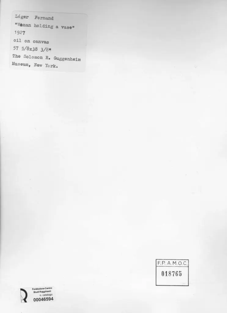 Anonimo , Léger, Fernand - sec. XX - Donna che tiene un vaso in mano , retro
