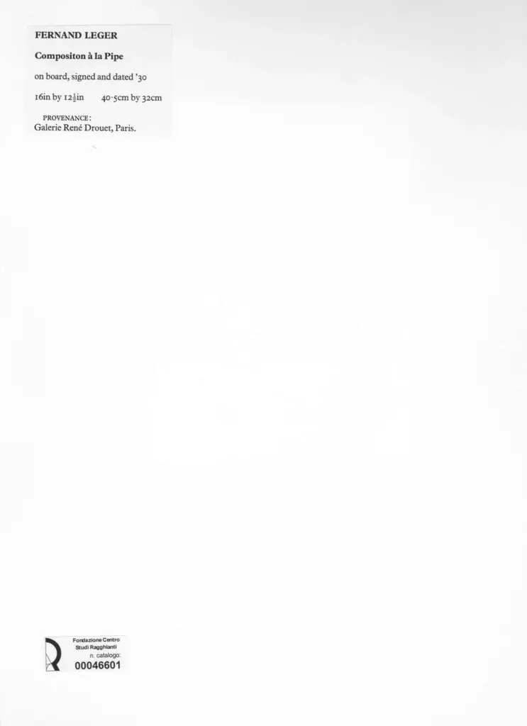 Anonimo , Léger, Fernand - sec. XX - Composizione con pipa , retro