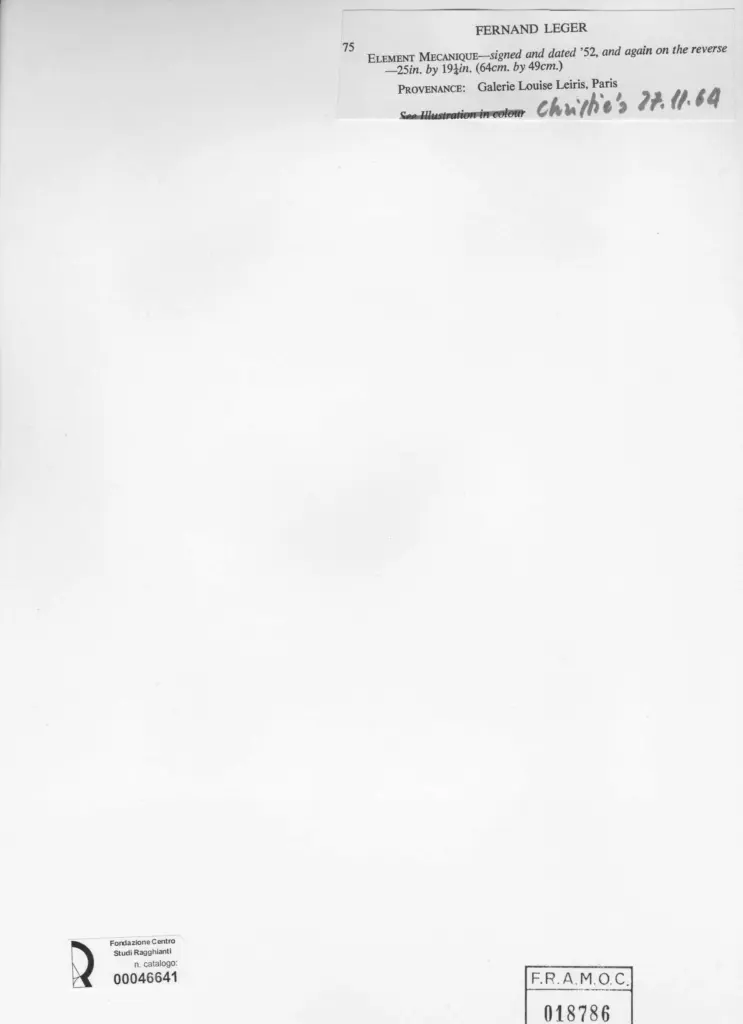 Anonimo , L&eacute;ger, Fernand - sec. XX - Elemento meccanico , retro