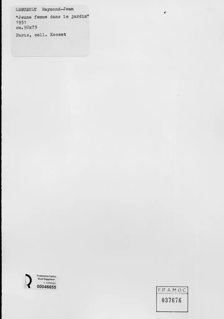 Anonimo , Legueult, Raymond-Jean - sec. XX - Giovane donna in giardino , retro