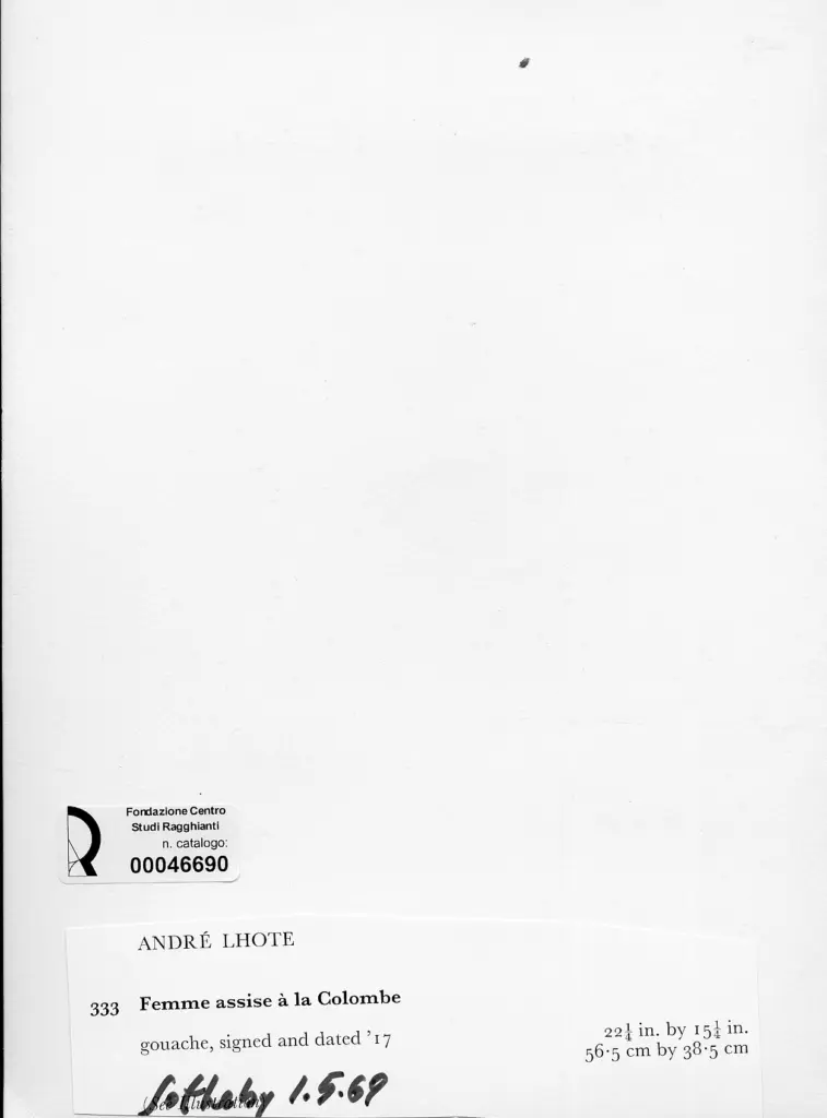 Anonimo , Lhote, Andr&eacute; - sec. XX - Donna seduta con colomba , retro