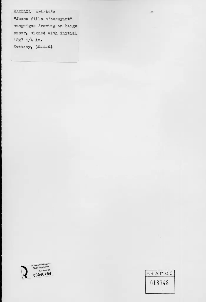 Anonimo , Maillol, Aristide - sec. XX - Giovande donna che si asciuga , retro