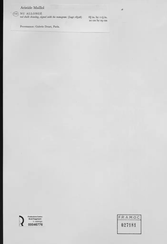 Anonimo , Maillol, Aristide - sec. XX - Nudo sdraiato , retro