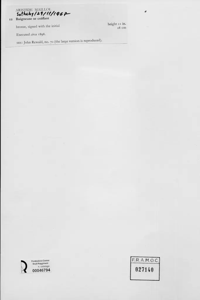 Anonimo , Maillol, Aristide - sec. XIX - Bagnante che si pettina , retro