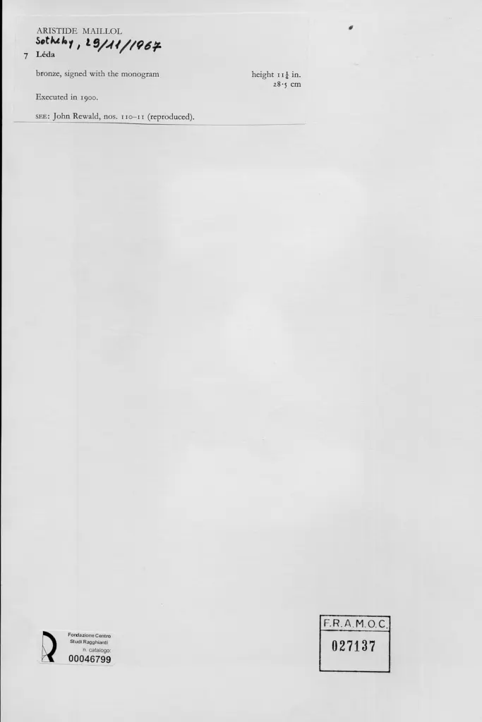 Anonimo , Maillol, Aristide - sec. XX - Leda , retro