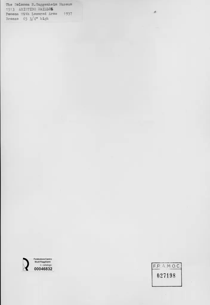 Anonimo , Maillol, Aristide - sec. XX - Pomona con le bracia stese , retro