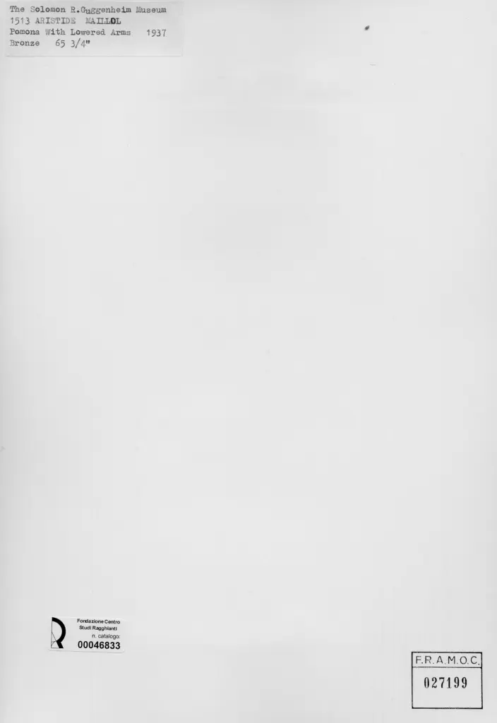Anonimo , Maillol, Aristide - sec. XX - Pomona con le bracia stese , retro