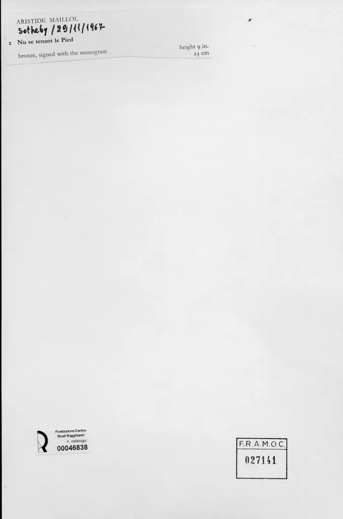 Anonimo , Maillol, Aristide - sec. XX - Donna nuda che si tiene un piede , retro