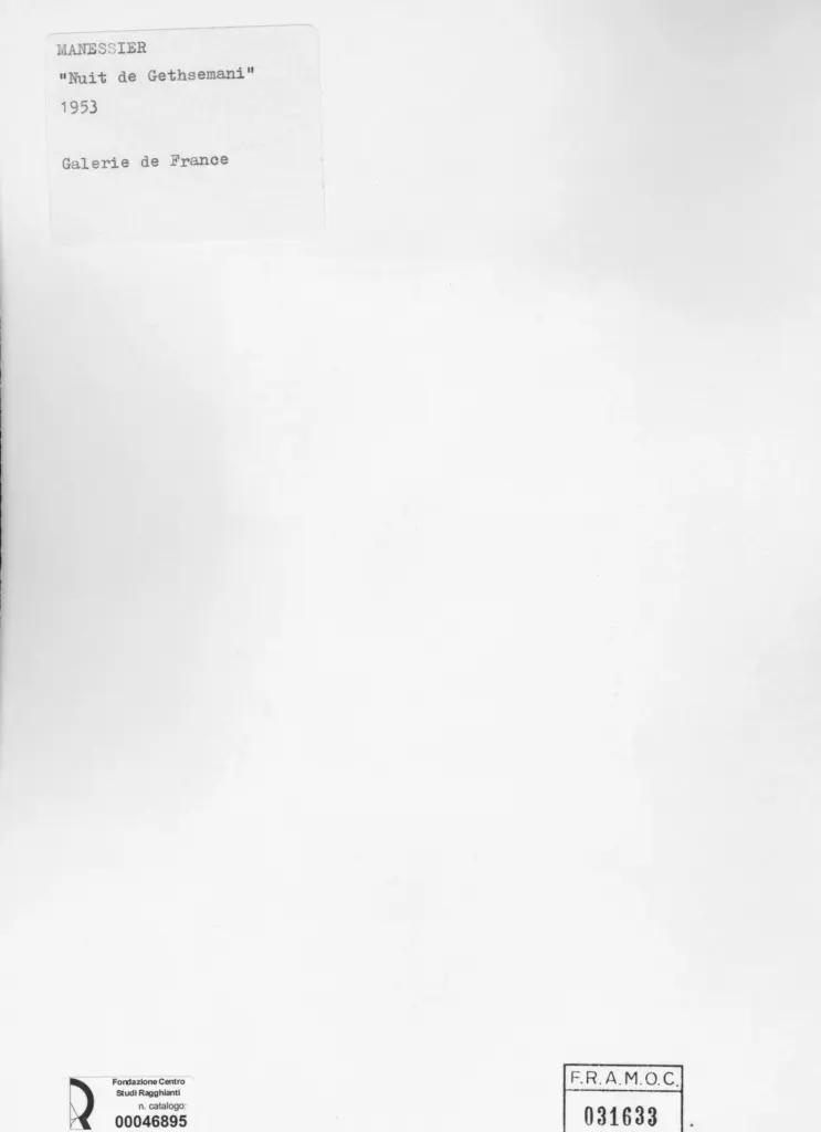 Anonimo , Manessier, Alfred - sec. XX - Notte di Gethsemani , retro