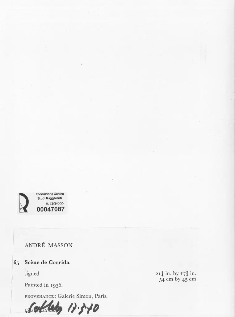 Anonimo , Masson, Andr&eacute; - sec. XX - Sc&egrave;ne de corrida , retro