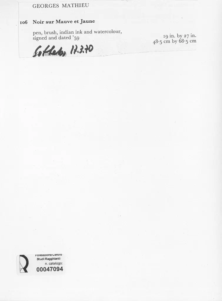 Anonimo , Mathieu, Georges - sec. XX - Noir sur Mauve et Jaune , retro