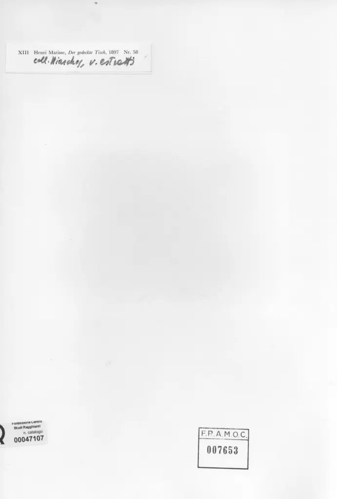 Anonimo , Matisse, Henri - sec. XIX - La tavola apparecchiata , retro