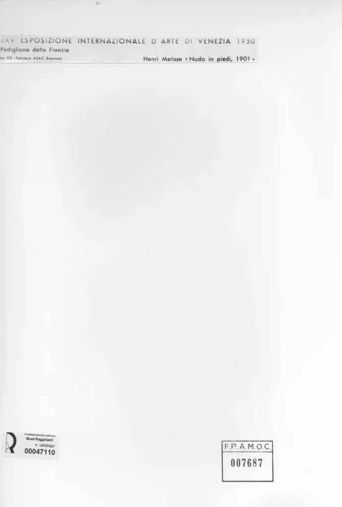 Anonimo , Matisse, Henri - sec. XX - Nudo in piedi , retro