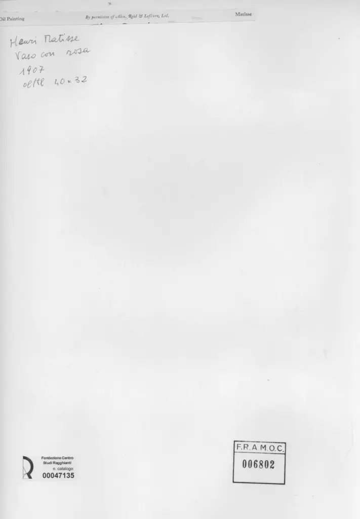 Anonimo , Matisse, Henri - sec. XX - Vaso con rosa , retro