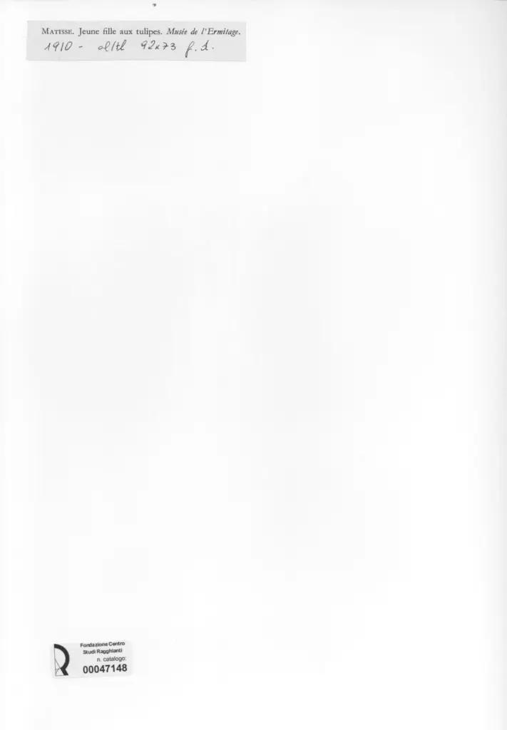 Anonimo , Matisse, Henri - sec. XX - Giovane ragazza con i tulipani , retro