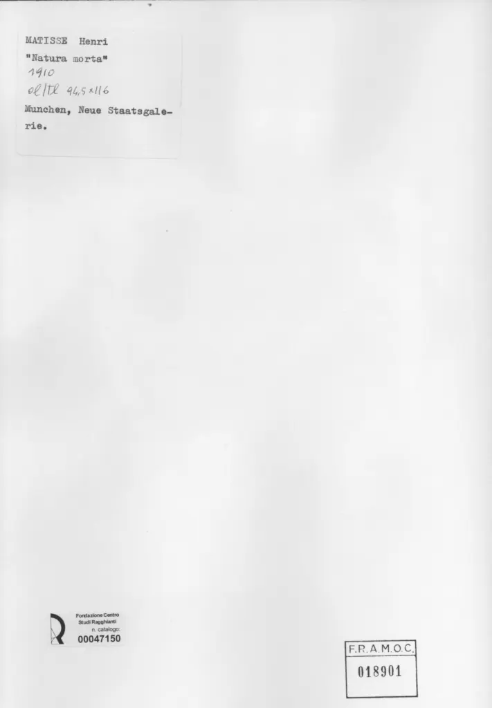 Anonimo , Matisse, Henri - sec. XX - Natura morta , retro