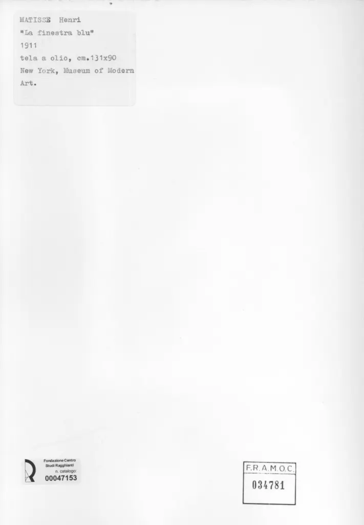 Anonimo , Matisse, Henri - sec. XX - La finestra blu , retro