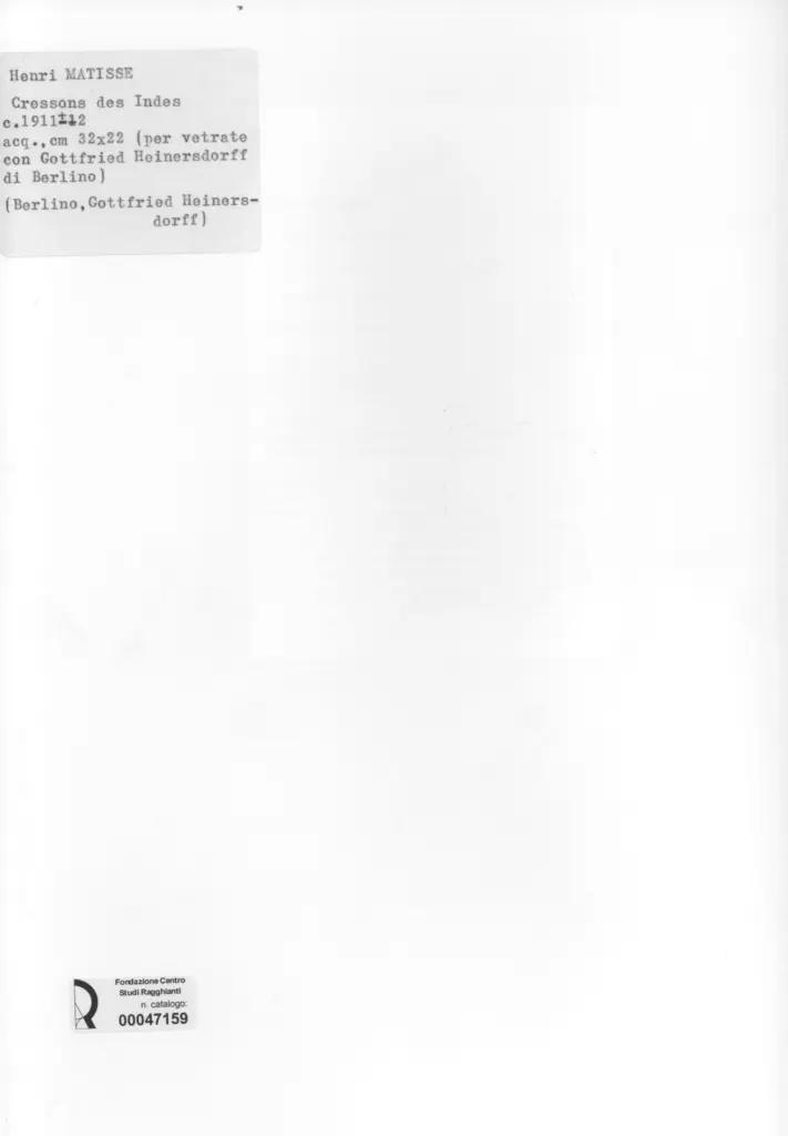 Anonimo , Matisse, Henri - sec. XX - Cressons des Indes , retro