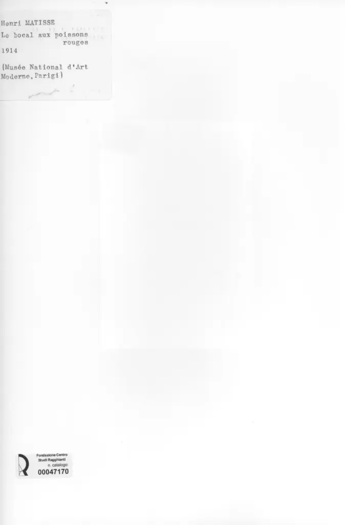 Anonimo , Matisse, Henri - sec. XX - Il vaso dei pesci rossi , retro