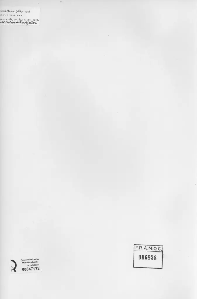 Anonimo , Matisse, Henri - sec. XX - Donna Italiana , retro