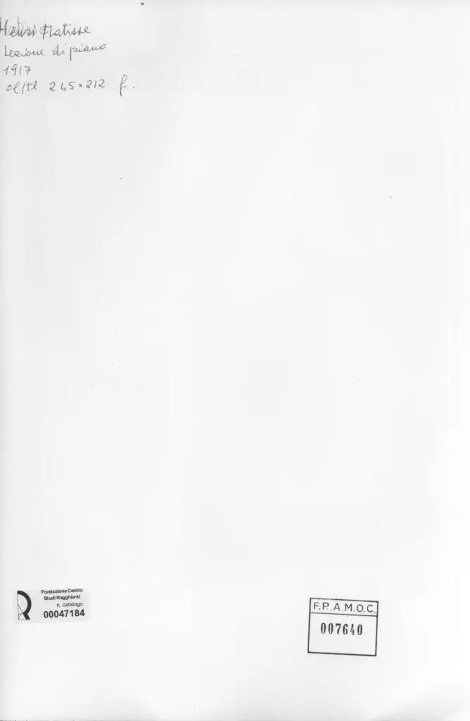 Anonimo , Matisse, Henri - sec. XX - Lezioni di piano , retro