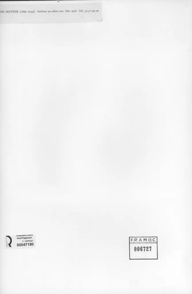 Anonimo , Matisse, Henri - sec. XX - Interno col libro nero , retro