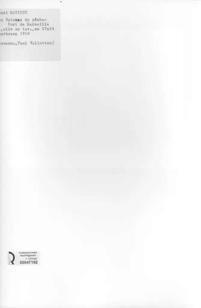 Anonimo , Matisse, Henri - sec. XX - I Battelli da pesca - Porto di Marsiglia , retro