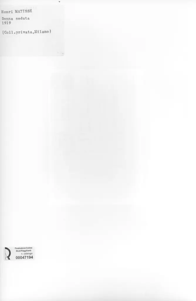 Anonimo , Matisse, Henri - sec. XX - Donna seduta , retro