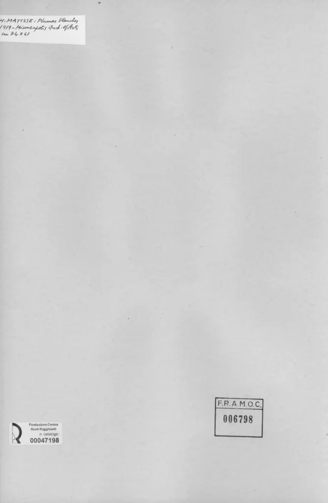 Anonimo , Matisse, Henri - sec. XX - Plumes blanches , retro