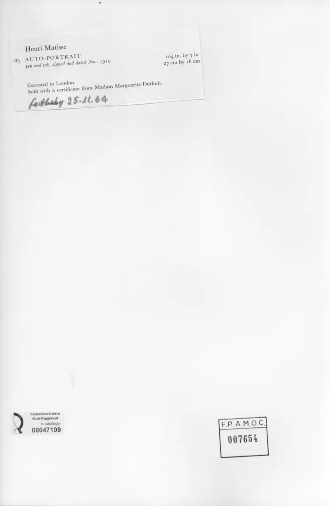 Anonimo , Matisse, Henri - sec. XX - Autoritratto , retro