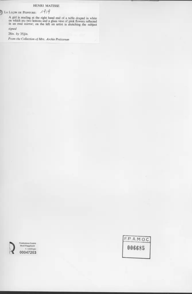 Anonimo , Matisse, Henri - sec. XX , retro