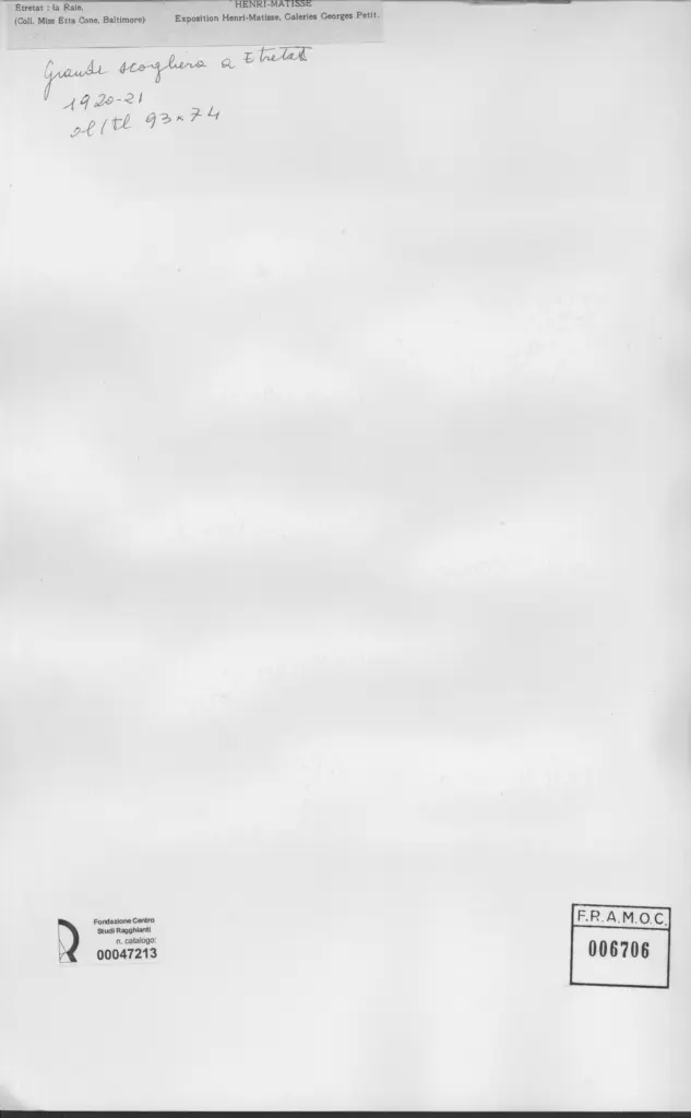 Anonimo , Matisse, Henri - sec. XX - Grande scogliera a Etretat , retro