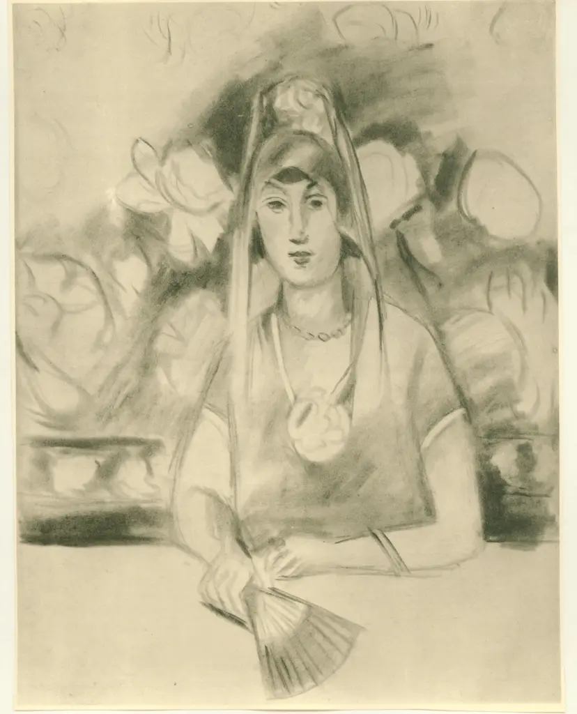 Anonimo , Matisse, Henri - sec. XX - Donna con ventaglio , fronte
