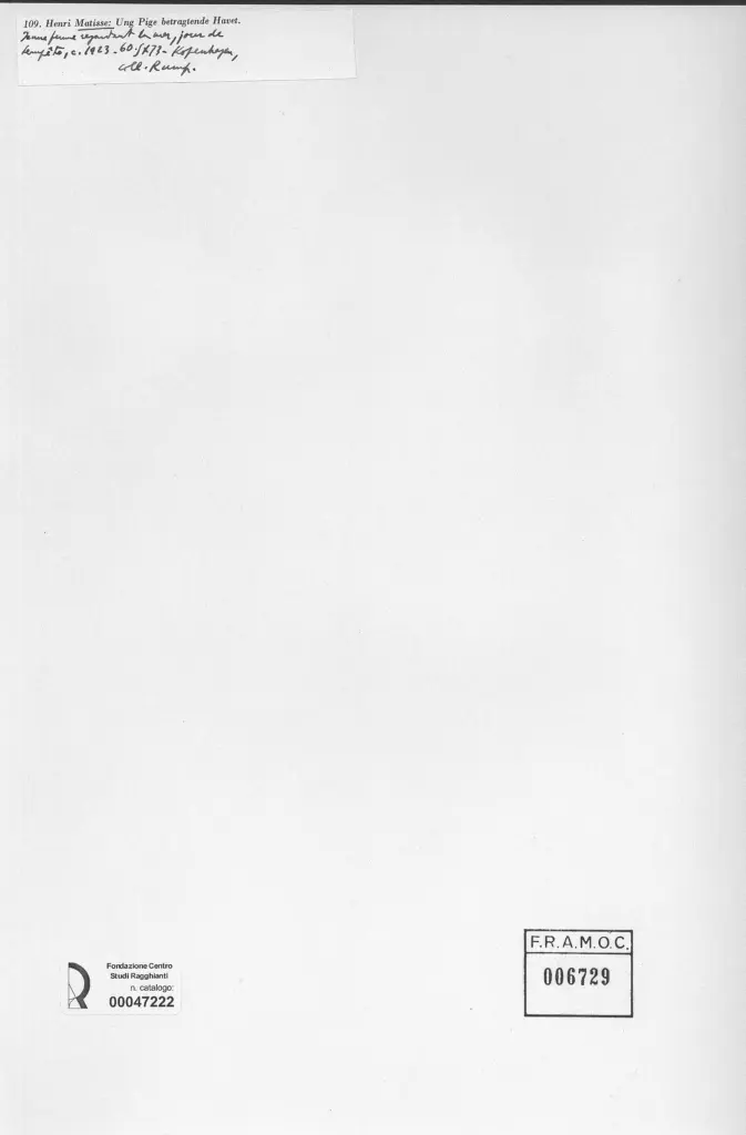 Anonimo , Matisse, Henri - sec. XX - Jeune femme regardant la mer, jour de temp&ecirc;te , retro