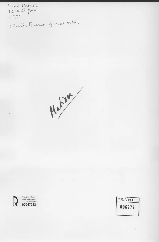 Anonimo , Matisse, Henri - sec. XX - Vaso di fiori , retro