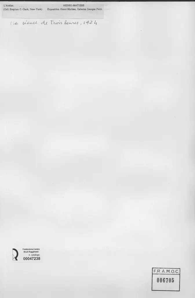 Anonimo , Matisse, Henri - sec. XX - La s&eacute;ance de trois heures , retro
