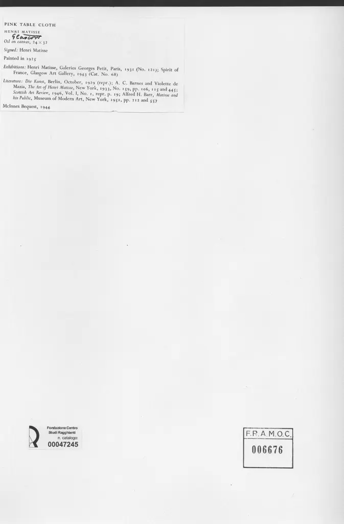Anonimo , Matisse, Henri - sec. XX - Pink table cloth , retro