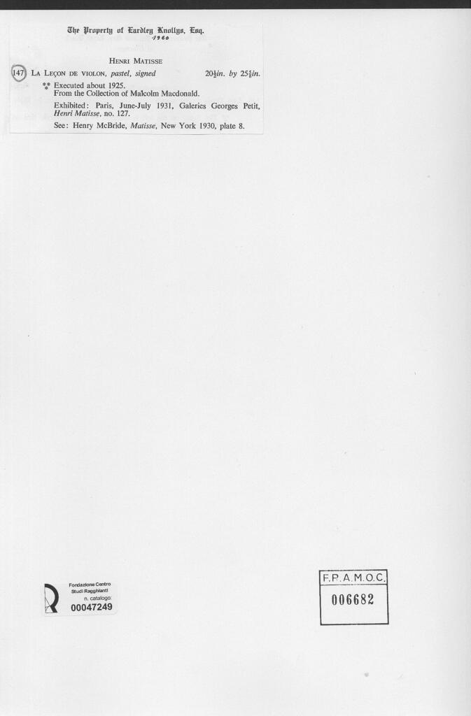 Anonimo , Matisse, Henri - sec. XX - La lecon de violon , retro