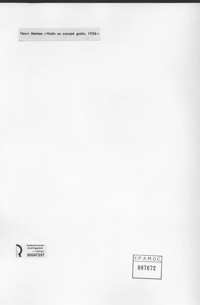 Anonimo , Matisse, Henri - sec. XX - Nudo su canap&eacute; giallo , retro