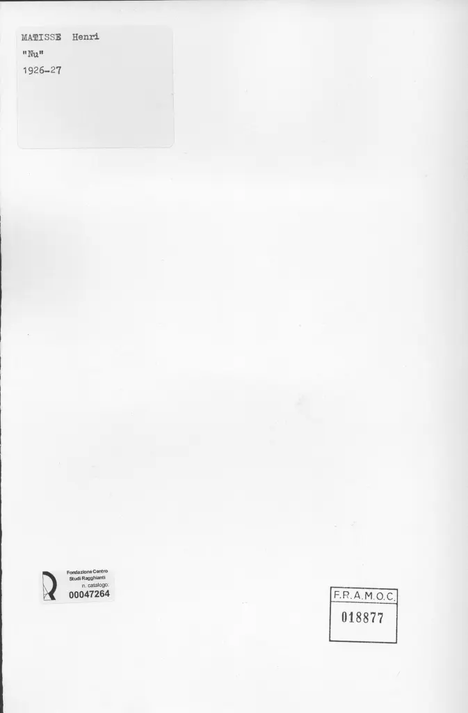 Anonimo , Matisse, Henri - sec. XX - Nu , retro