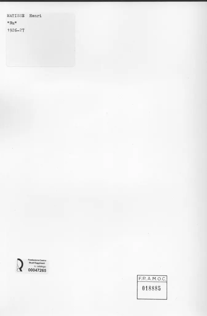 Anonimo , Matisse, Henri - sec. XX - Nu , retro