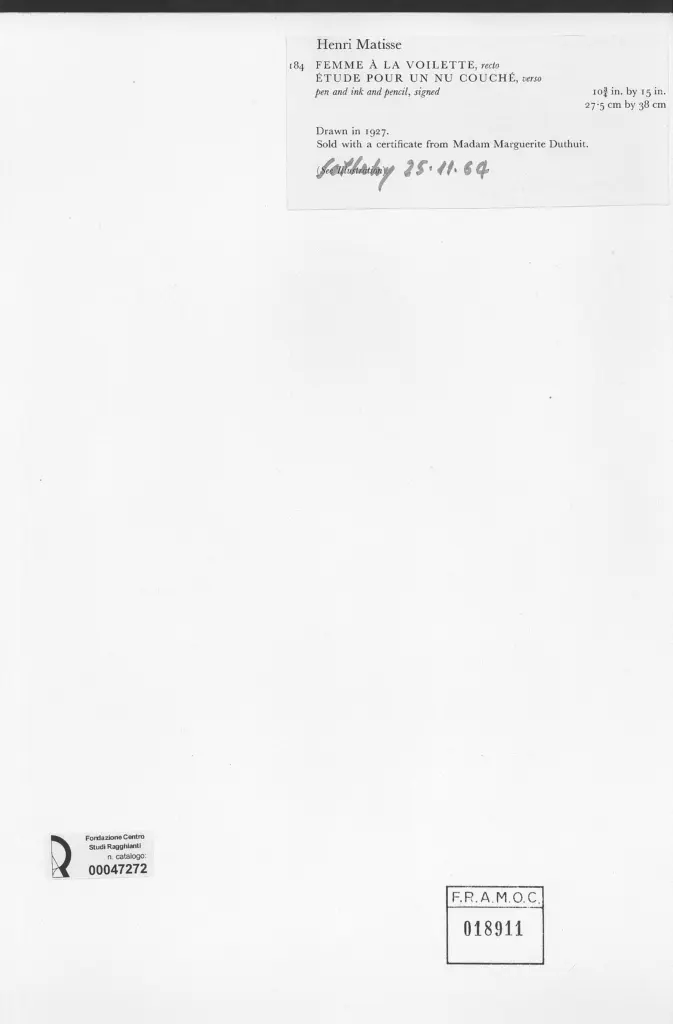 Anonimo , Matisse, Henri - sec. XX - Femme &agrave; la voilette , retro