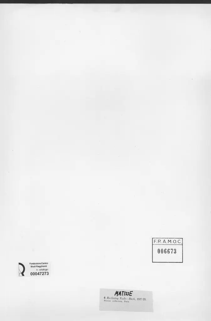 Anonimo , Matisse, Henri - sec. XX - Reclining Nude-Back , retro