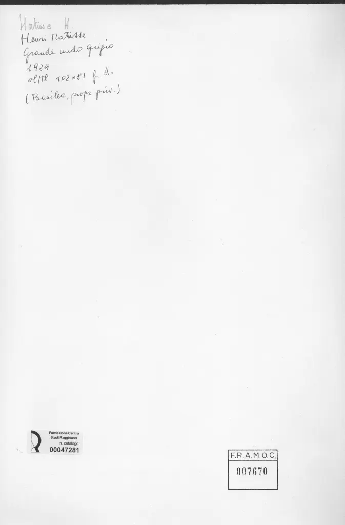 Anonimo , Matisse, Henri - sec. XX - Grande nudo grigio , retro