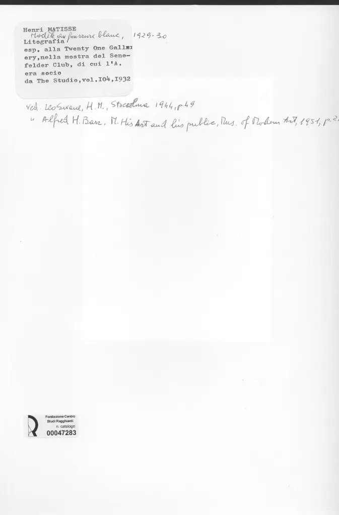 Anonimo , Matisse, Henri - sec. XX - Mod&egrave;le au fourrure blanc , retro