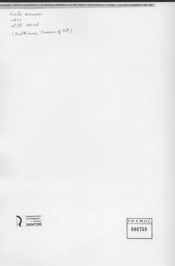 Anonimo , Matisse, Henri - sec. XX - Donna sognante , retro