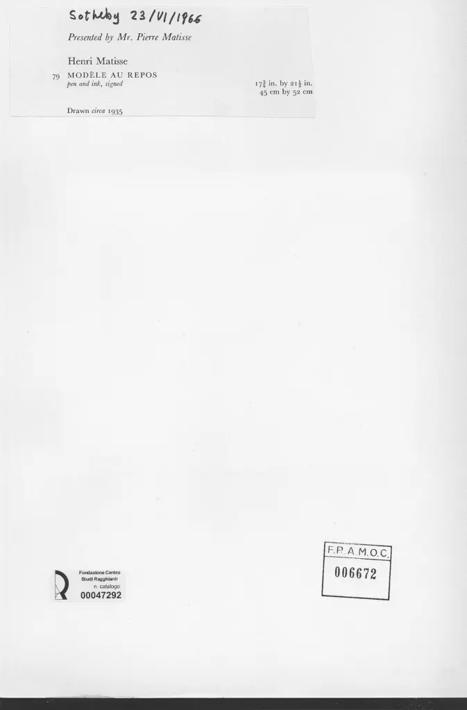 Anonimo , Matisse, Henri - sec. XX - Mod&egrave;le au repos , retro