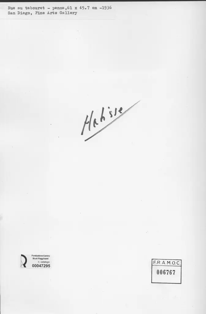 Anonimo , Matisse, Henri - sec. XX - Nue au tabouret , retro