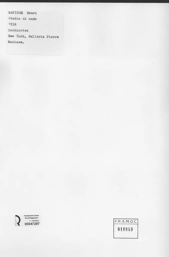 Anonimo , Matisse, Henri - sec. XX - Studio di nudo , retro