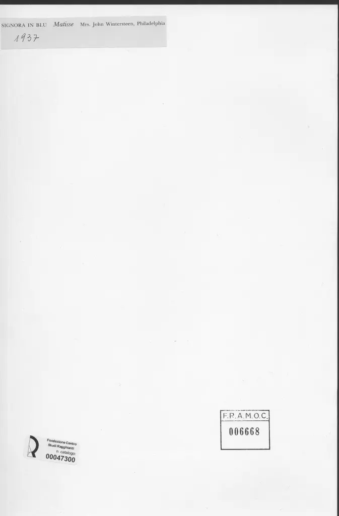 Anonimo , Matisse, Henri - sec. XX - Signora in blu , retro